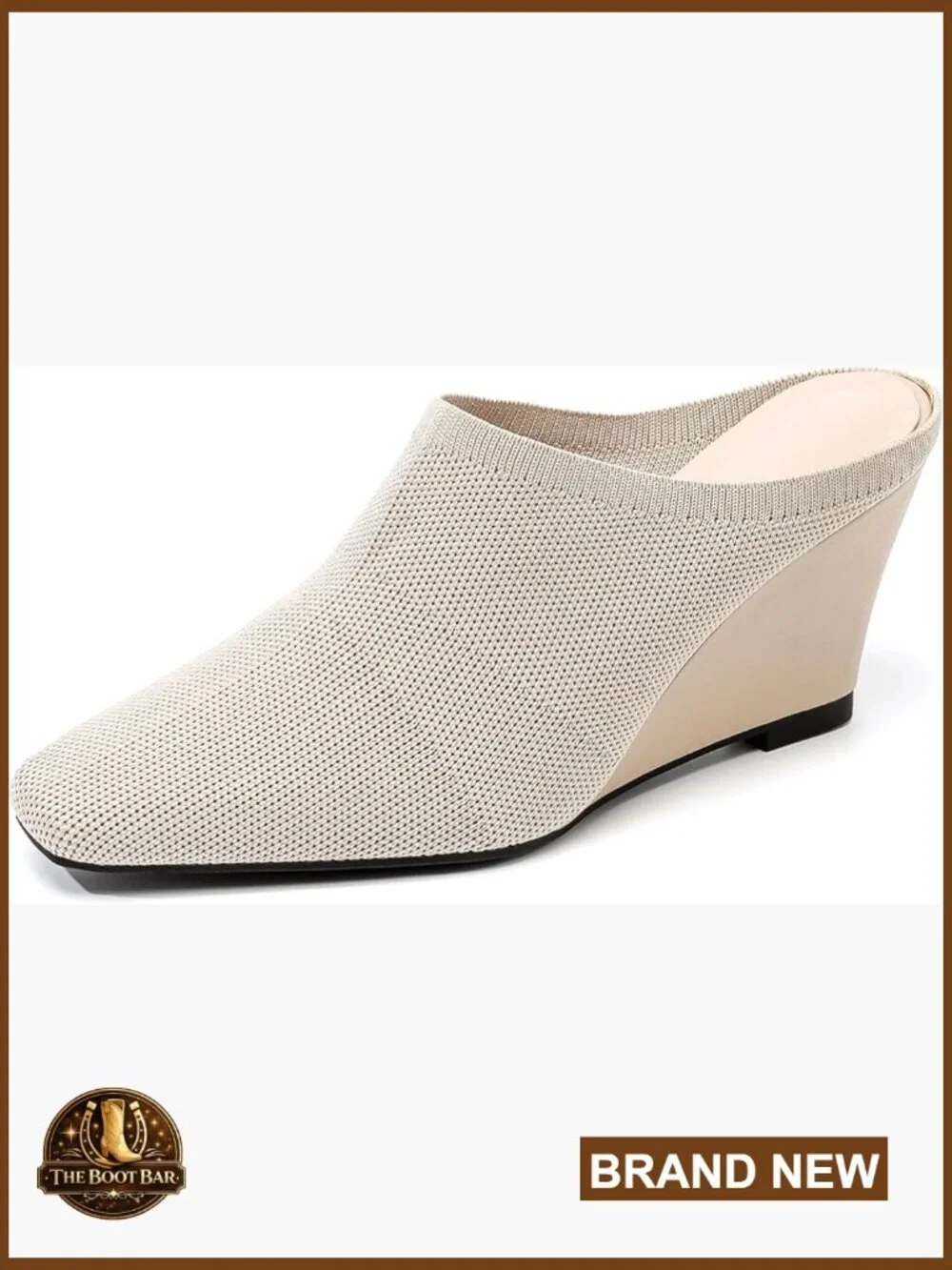 Knit Mesh Wedge Heel Mules, Square Toe Slip-On Sandals for Casual Work
